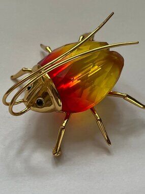 Vintage Signed Daniel Swarovski Fire Opal Lg Beetle Bug Brooch Pin Paradise Col.